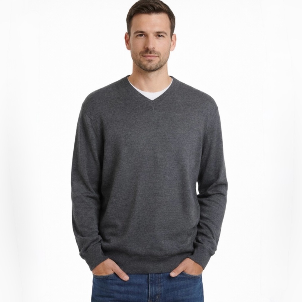 Lyle & Scott Scotland Merino Wool V-Neck Sweater Mens Gray  M 💚
